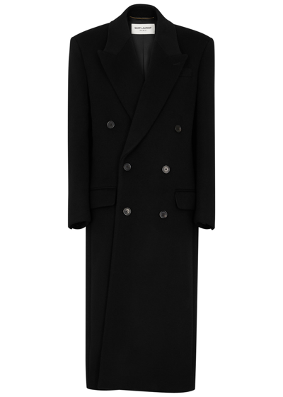 Saint Laurent Double-breasted Wool Coat In Black