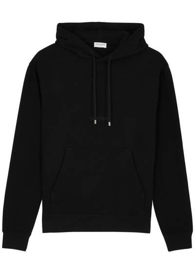 Saint Laurent Logo Hooded Cotton Sweatshirt In Black