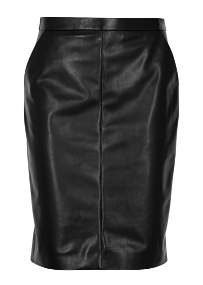 Saint Laurent Leather Midi Skirt In Black