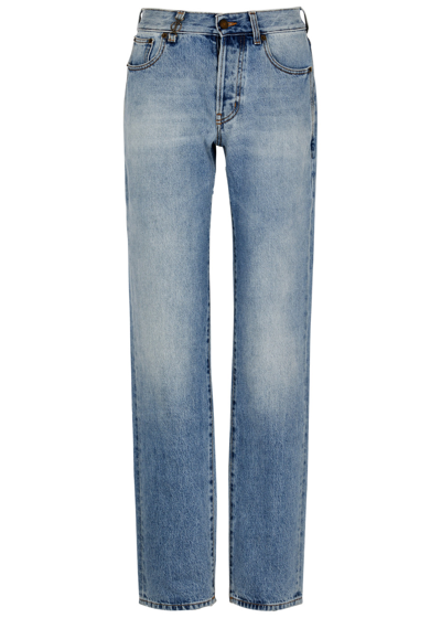 Saint Laurent Cassandre Slim-leg Jeans In Light Blue