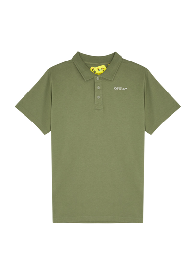 Off-white Kids Arrow Logo-print Cotton Polo Shirt In Green
