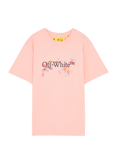 Off-white Kids Paperclip Arrow Logo Cotton T-shirt In Pink