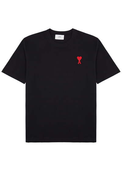 Ami Alexandre Mattiussi Ami Paris Logo-embroidered Cotton T-shirt In Black And Red