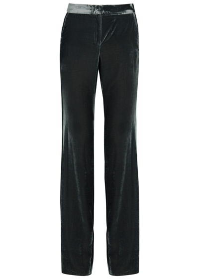 Marella Triglia High-rise Straight-leg Velvet Trousers In Grey