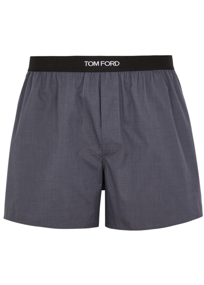 Tom Ford Logo Cotton Boxer Shorts In Grey