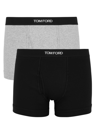 Tom Ford Logo Stretch-cotton Boxer Briefs In Grey