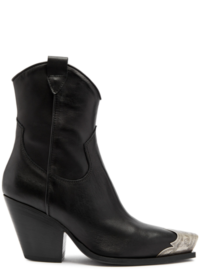 Free People Brayden Leather Cowboy Boots In Black
