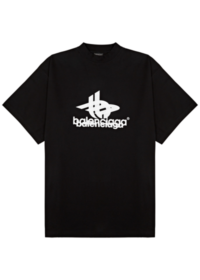 Balenciaga Oversized Logo-print Cotton-jersey T-shirt In Black And White