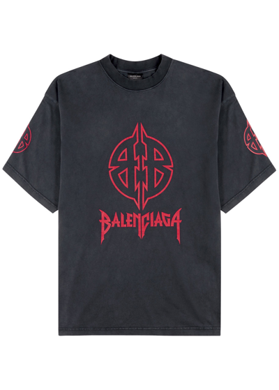 Balenciaga Logo-print Cotton T-shirt In Black Red
