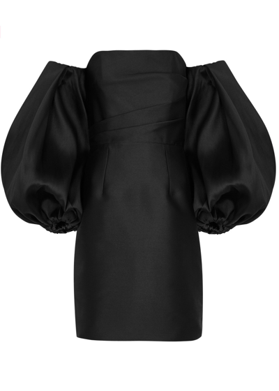 Solace London Bella Off-the-shoulder Faille Mini Dress In Black