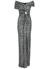 Balmain Long Draped Off-shoulders Sequin Dress In Polyester Woman In Silver