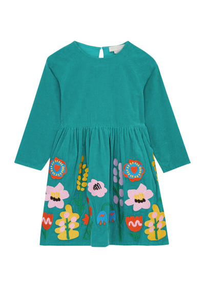 Stella Mccartney Kids Floral-embroidered Corduroy Dress In Blue