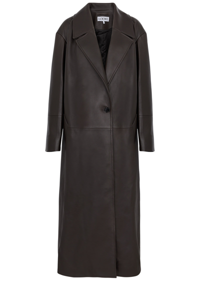 Loewe Leather Coat In Brown