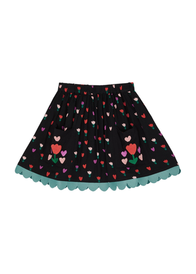 Stella Mccartney Kids Floral-print Twill Skirt (4-12 Years) In Black