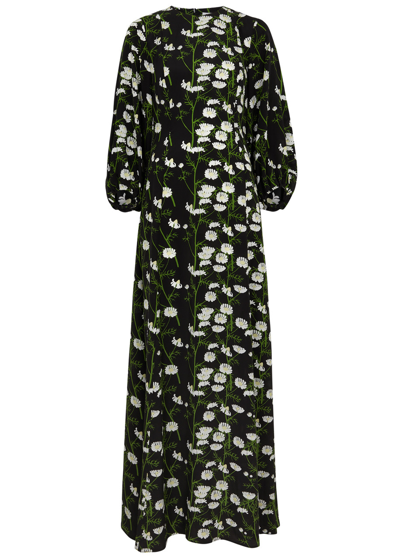 Bernadette Roxy Floral-print Bracelet-sleeve Silk Maxi Dress In Black