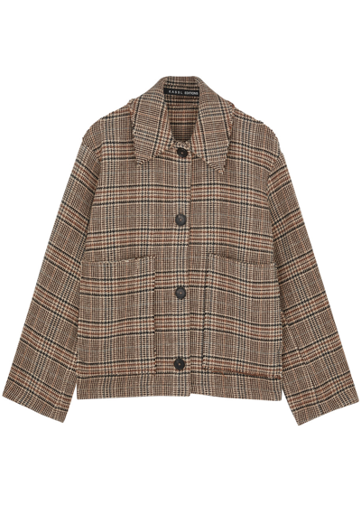 Kassl Editions Distressed Checked Wool-blend Coat In Beige