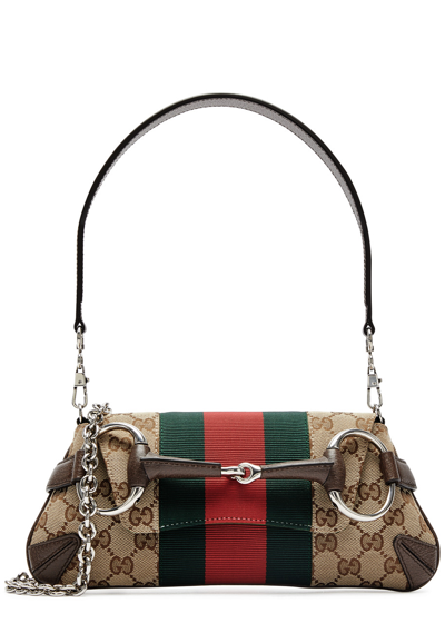 Gucci Horsebit Gg-jacquard Canvas Shoulder Bag In Blue