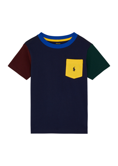 Ralph Lauren Polo  Kids Colour-blocked Cotton T-shirt (1.5-6 Years) In Blue