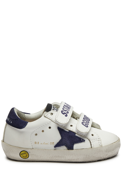 Golden Goose Kids Old School Distressed Leather Trainers (it19-it27) In White
