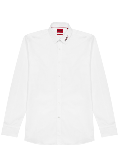 Hugo Embroidered-collar Poplin Shirt In White