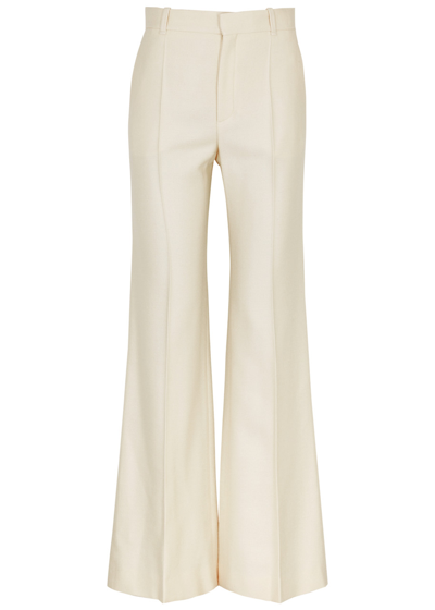 Chloé Flared Silk And Wool-blend Trousers In Neutral