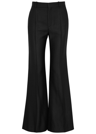 Chloé Wool And Silk Blend Flared Leg Trousers In Black