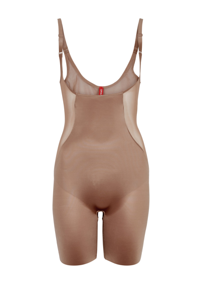 Spanx Open-bust Mid-thigh Bodysuit In Beige