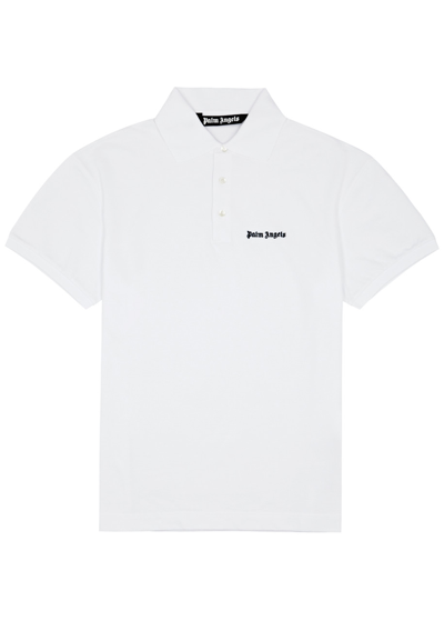 Palm Angels Logo-embroidered Piqué Cotton Polo Shirt In White And Black