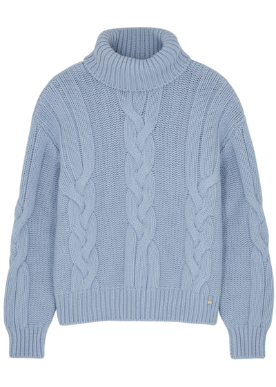 Herno Cable-knit Roll-neck Wool Jumper In Blue