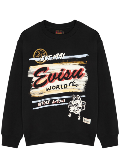 Evisu Cotton Graphic Crew-neck Sweater In Black