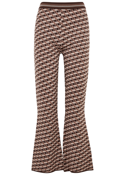 Diane Von Furstenberg Geometric-pattern Jacquard Flared Trousers In Brown/neutrals