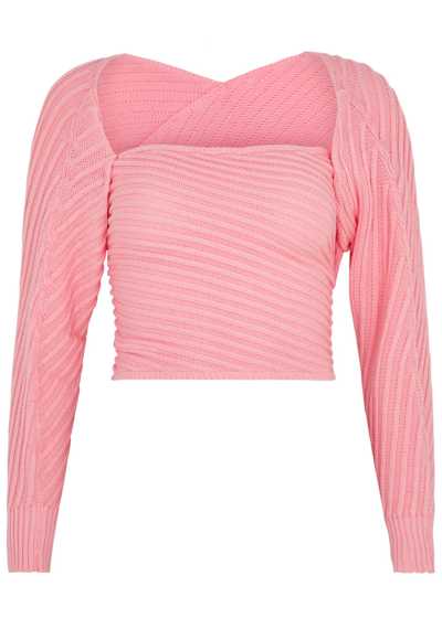 Gimaguas Marianne Ribbed-knit Wrap Top In Pink