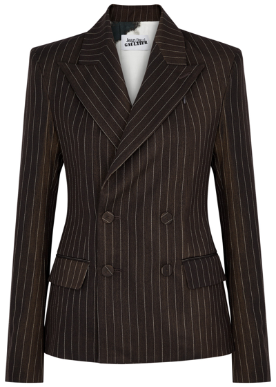 Jean Paul Gaultier Pinstriped Double-breasted Wool Blend Blazer In Brown