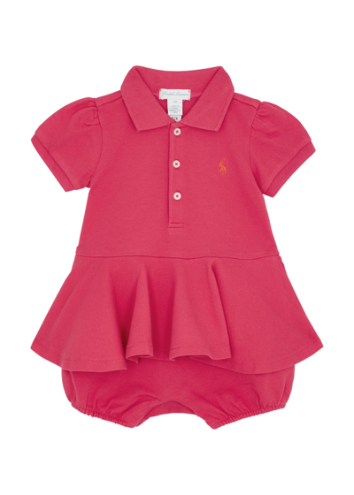 Ralph Lauren Polo  Kids Ruffled Piqué Cotton Babygrow (3-18 Months) In Pink