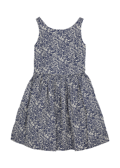 Ralph Lauren Polo  Kids Calissa Floral-print Cotton Dress In Grey
