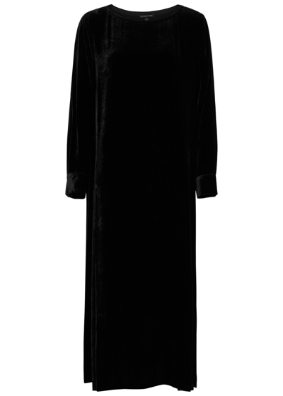 Eileen Fisher Bateau-neck Velvet Midi Shift Dress In Black