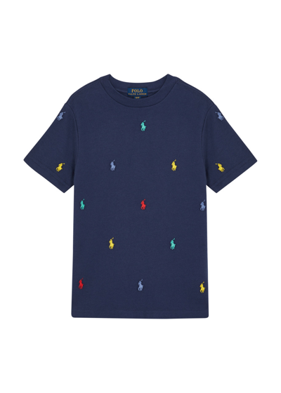 Ralph Lauren Polo  Kids Logo-embroidered Piqué Cotton T-shirt (1.5-6 Years) In Navy