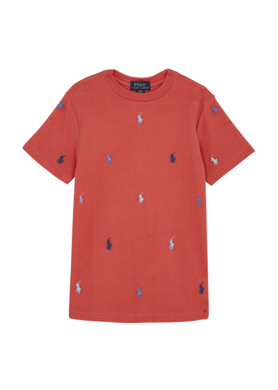Ralph Lauren Polo  Kids Logo-embroidered Piqué Cotton T-shirt (1.5-6 Years) In Red
