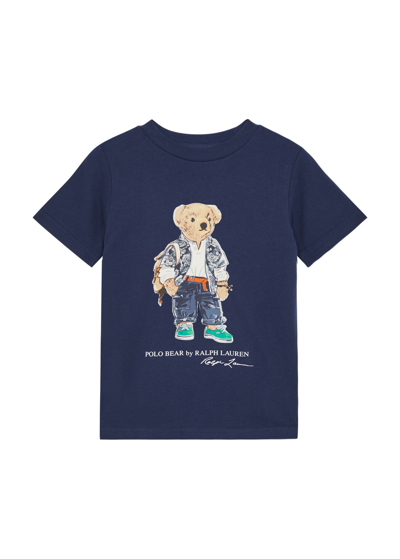 Ralph Lauren Polo  Kids Bear-print Cotton T-shirt (1.5-6 Years) In Blue