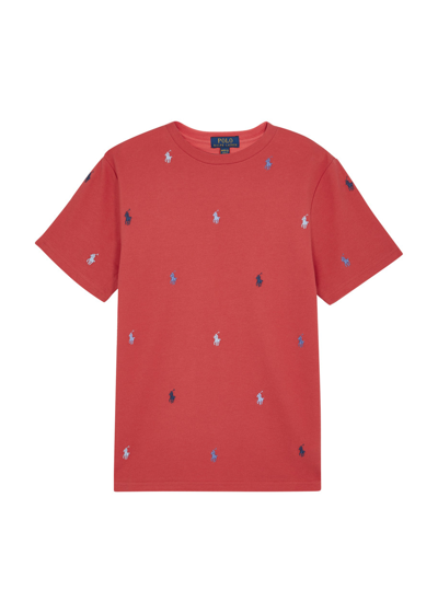Ralph Lauren Polo  Kids Logo-embroidered Piqué Cotton T-shirt (6-12 Years) In Red