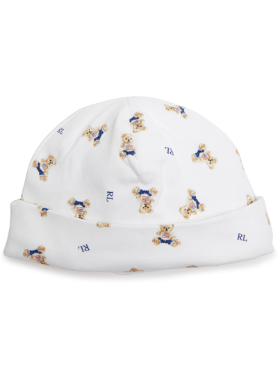 Polo Ralph Lauren Babies' Kids Logo And Bear-print Cotton Hat In White