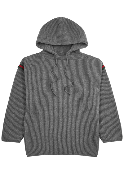 Gucci Hooded Wool-blend Sweatshirt In Grey
