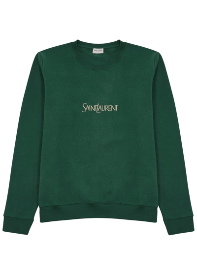Saint Laurent Logo-print Cotton Sweatshirt In Green
