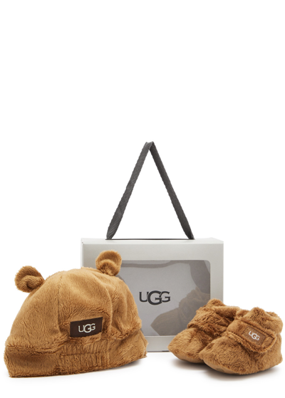 Ugg Kids Bixbee Faux Fur Slippers And Hat Set (it16), Slippers, Brown