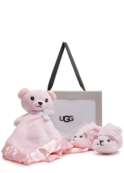 Ugg Kids Bixbee Faux Fur Slippers And Blanket Set, Bags, Pink