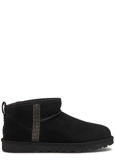 Ugg Classic Ultra Mini Bling Suede Ankle Boots In Black