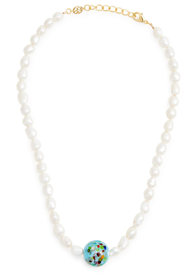Sandralexandra Orbit Glass And Pearl Necklace, Necklace, Blue