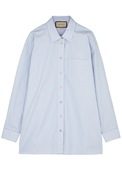 Gucci Logo-embroidered Cotton-poplin Shirt In Blue