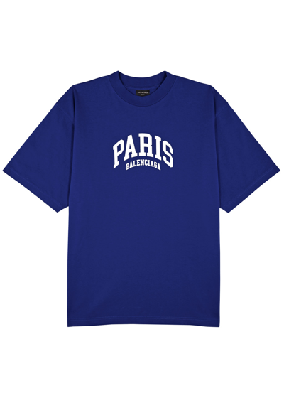 Balenciaga Cities Paris Logo Cotton T-shirt In Blue