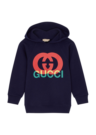 Gucci Kids Logo-print Cotton Sweatshirt In Blue